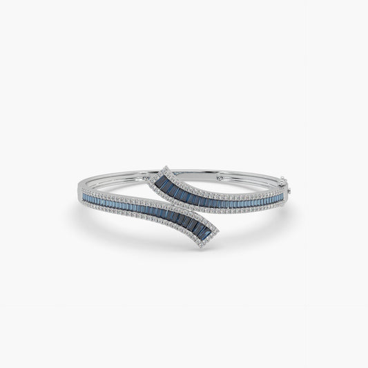 Guru Jewel's Beautiful Round And Baguette Diamond Studded Fabulous Silver Bracelet For Her