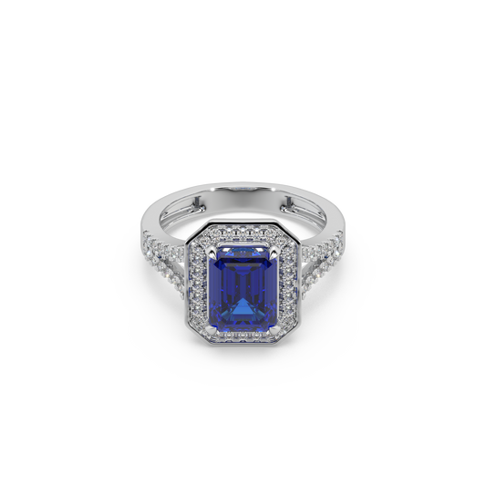 Woman's 925 Silver And Diamond And Blue Stone Studded Ladies Ring For Her