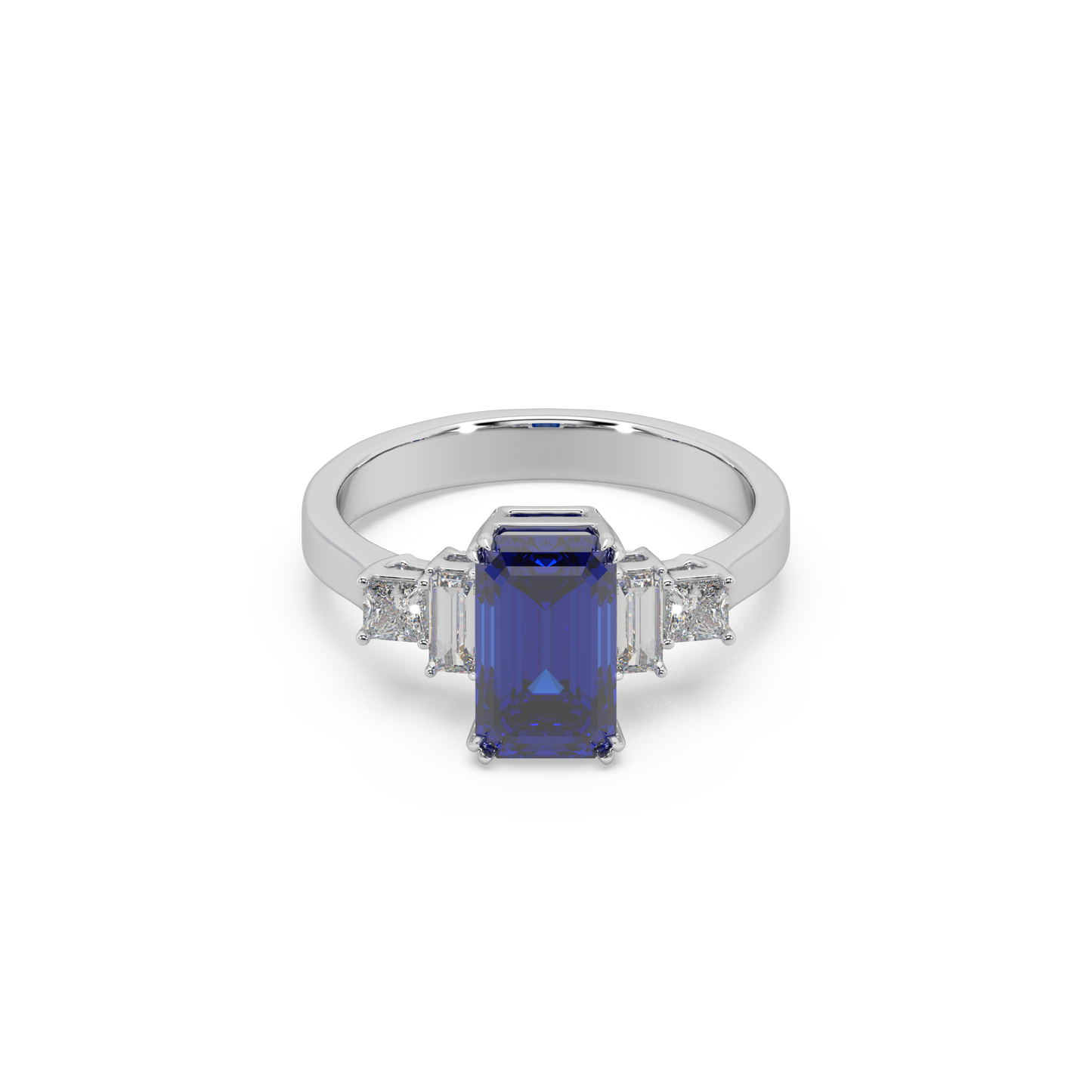 Devastating 925 Silver Moissanite And Blue Sapphire Studded Ladies Ring For Her