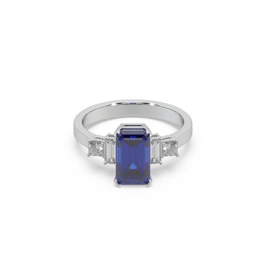 Devastating 925 Silver And Diamond And Blue Sapphire Studded Ladies Ring For Her