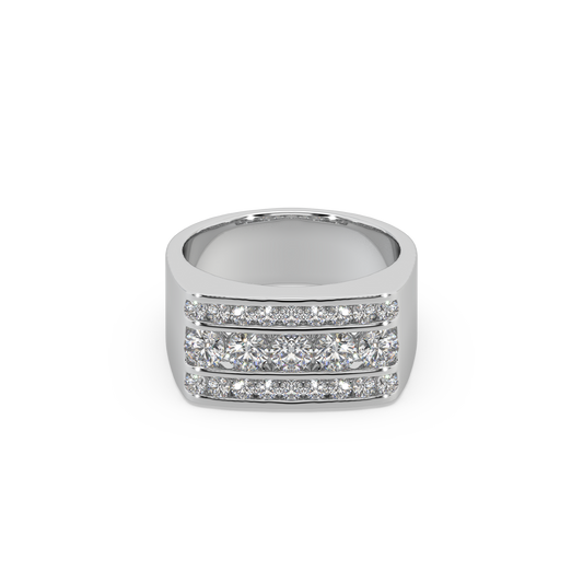 Impressive 3 Line 925 Silver And Round Diamond Studded Gents Ring For Him