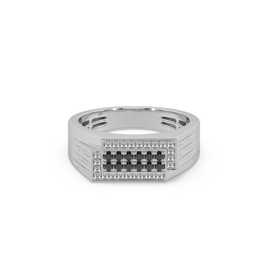 Impressive Black Diamond 925 Silver And Diamond Studded Gents Ring For Him