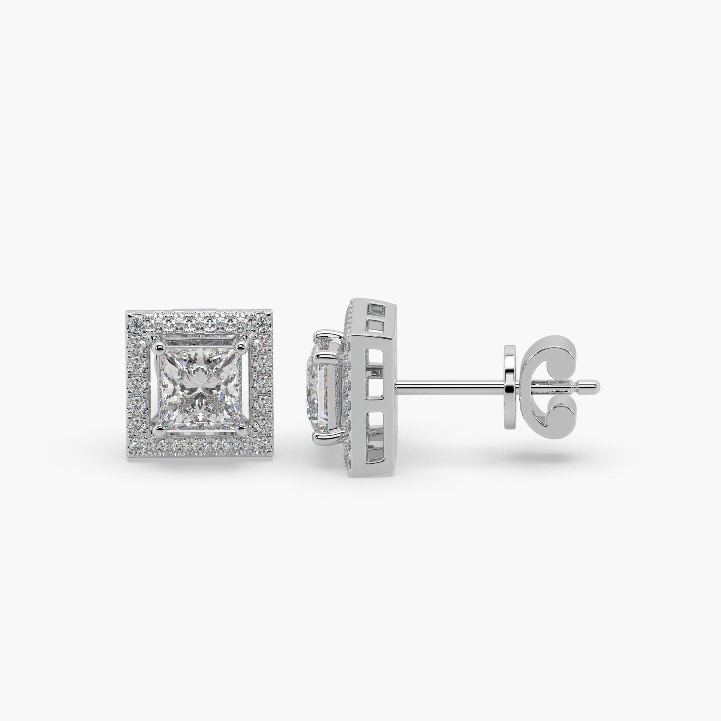 Guru Jewel's Fancy Princess Cut Diamond Studded Silver Earrings For Her