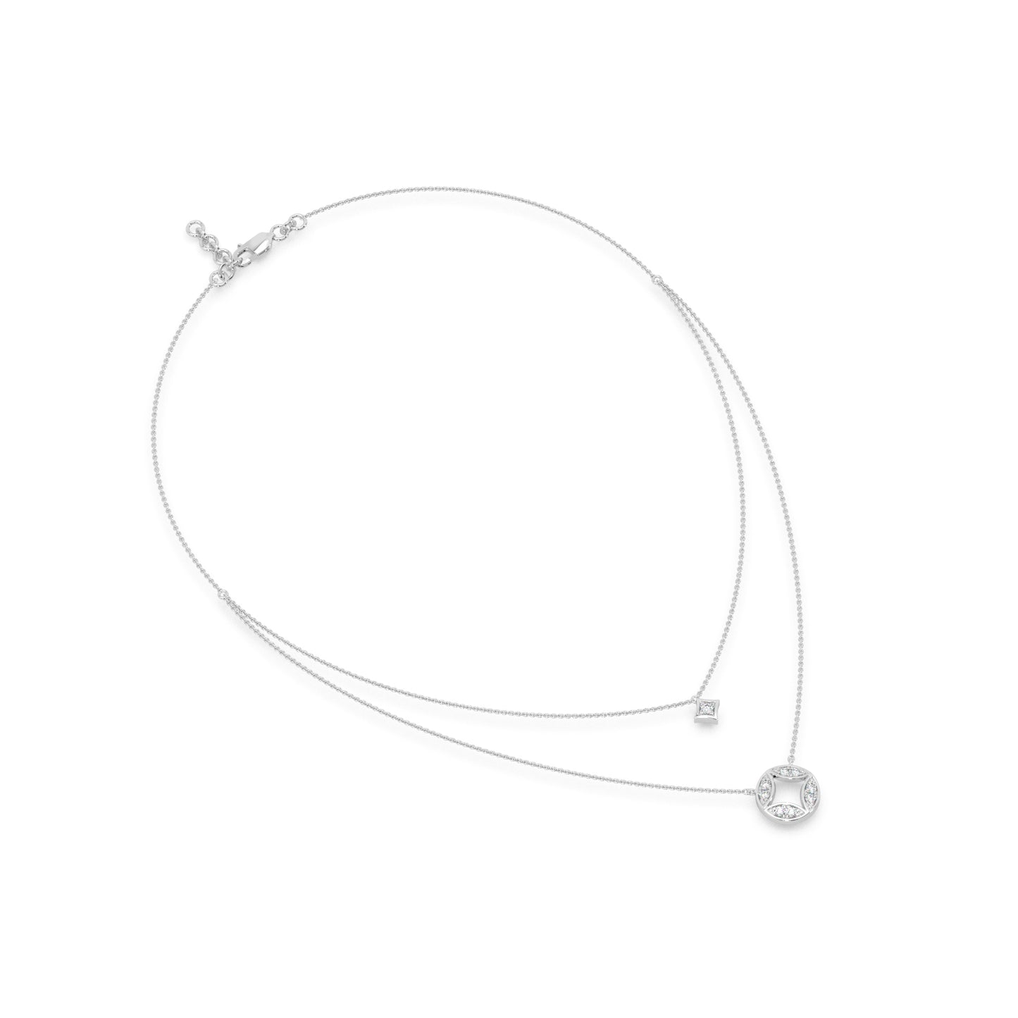 Guru Jewel's Round Diamond Studded Impressive 2 Line Silver Pendent For Her