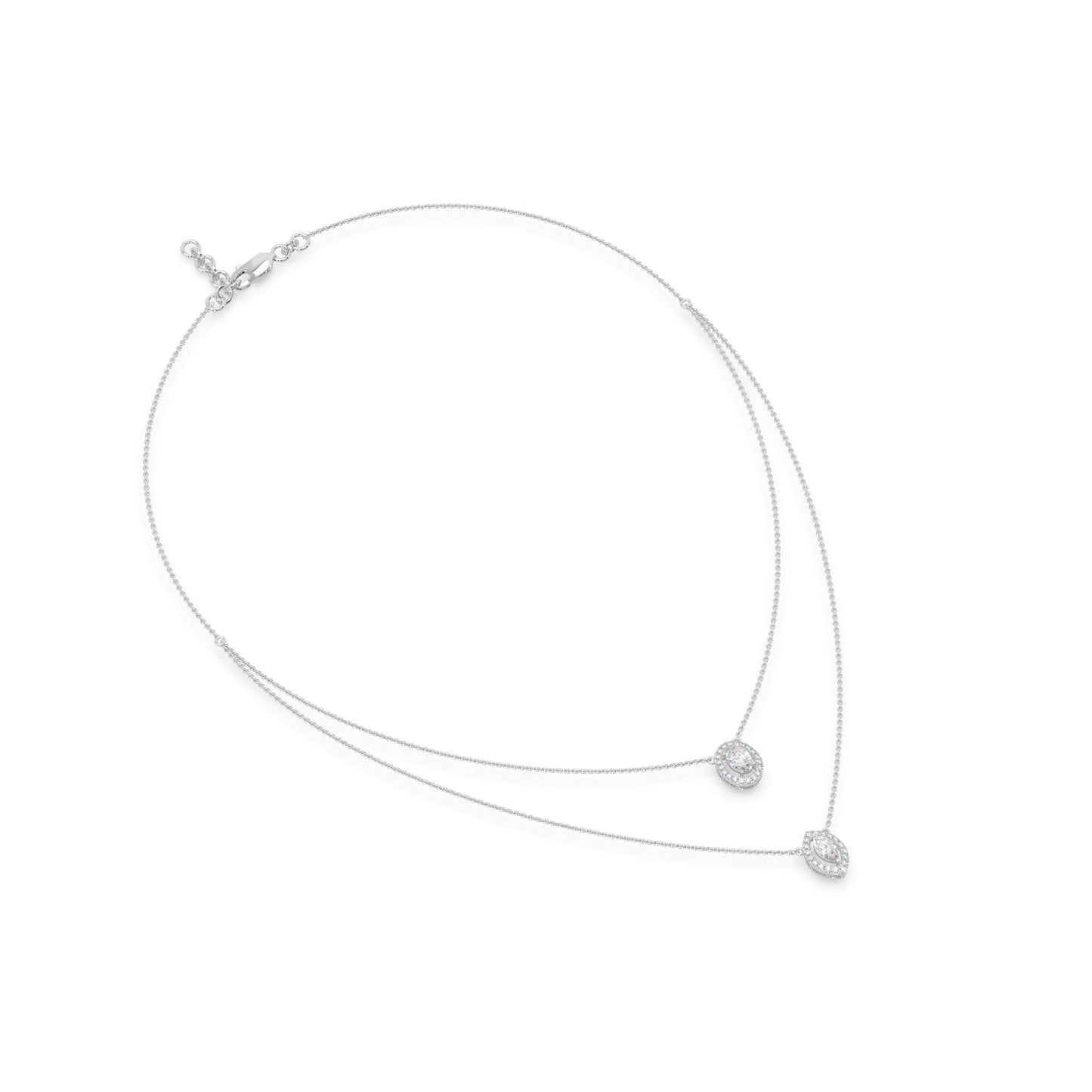 Guru Jewel's Oval And Marquee Fancy Diamond Studded Devastating 2 Line Silver Pendent For Her