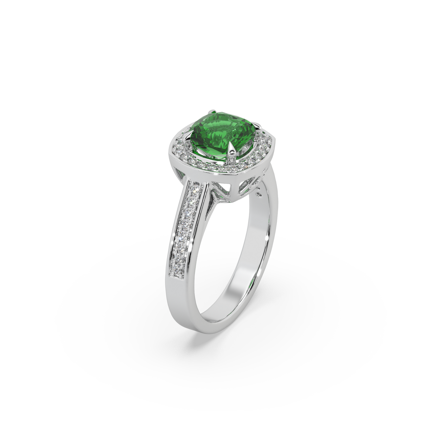 Green Stone Studded 925 Silver Ladies Ring For Her