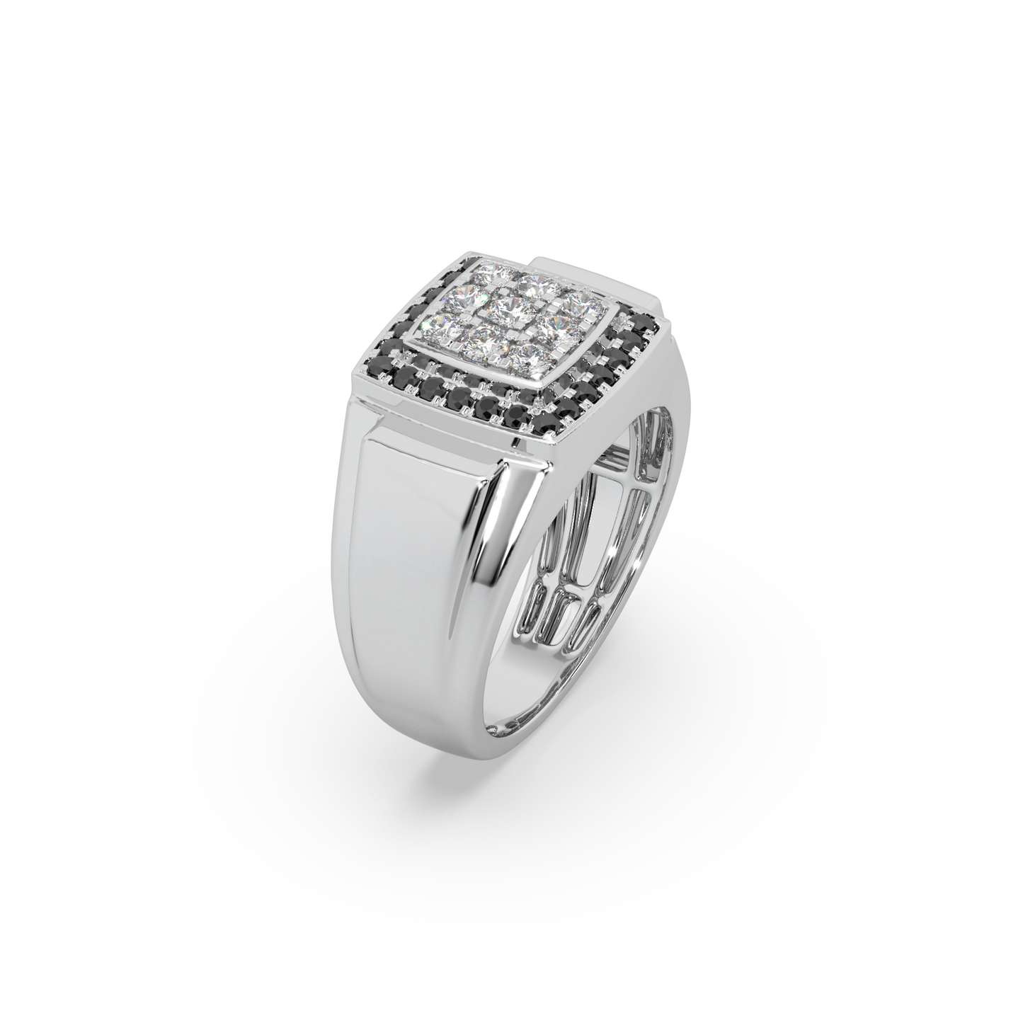 Black Diamond 925 Silver Moissanite Studded Gents Ring For Him