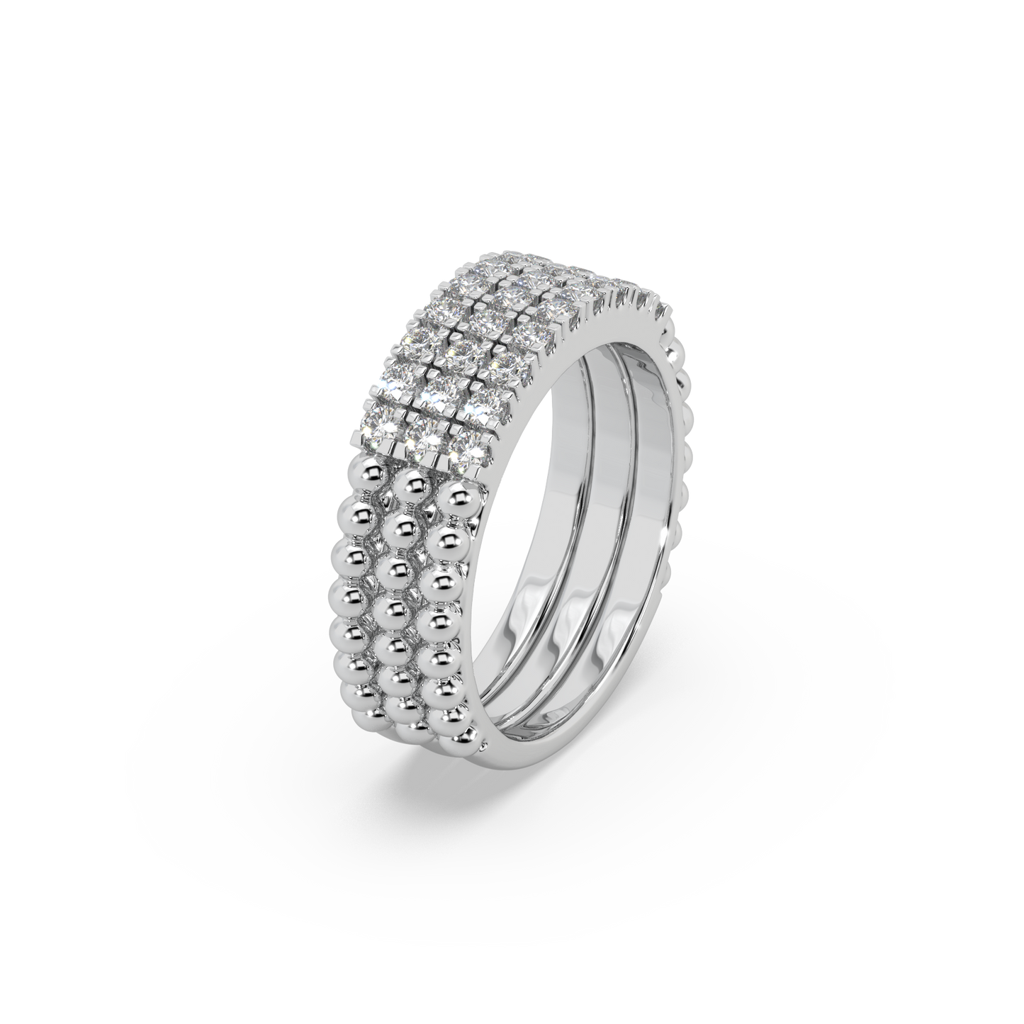 Glamorous 3 Band 925 Silver And Round Diamond Studded Ladies Ring For Her