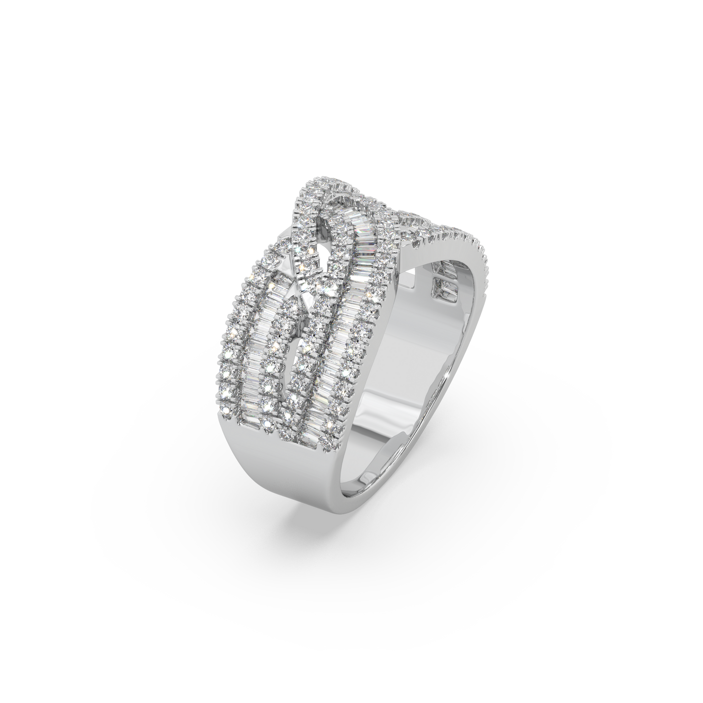 Exclusive Channel-Set Buguette 925 Silver Moissianite Ladies Ring For Her