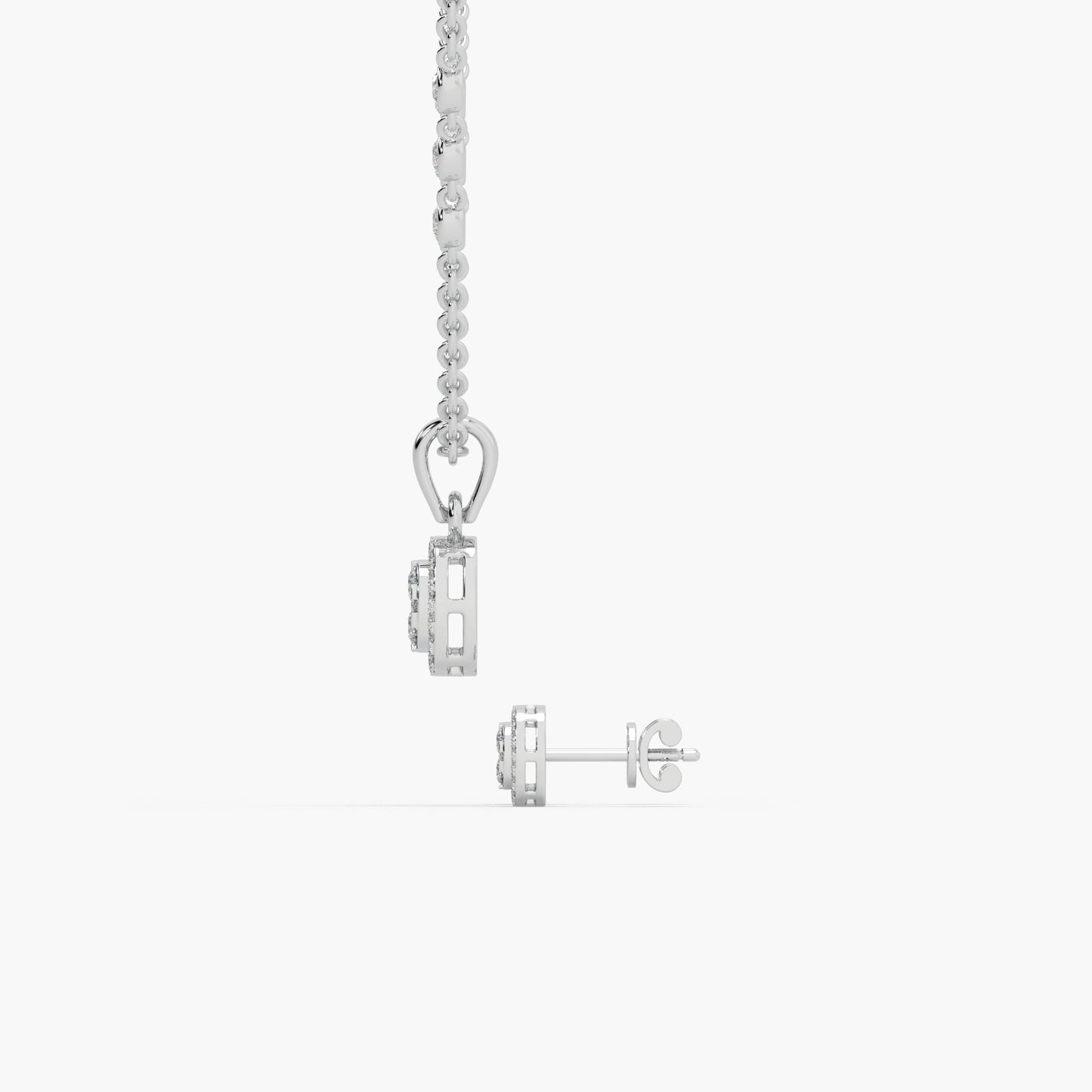 Guru Jewel's Diamond Studded Silver Pendant Set For Her