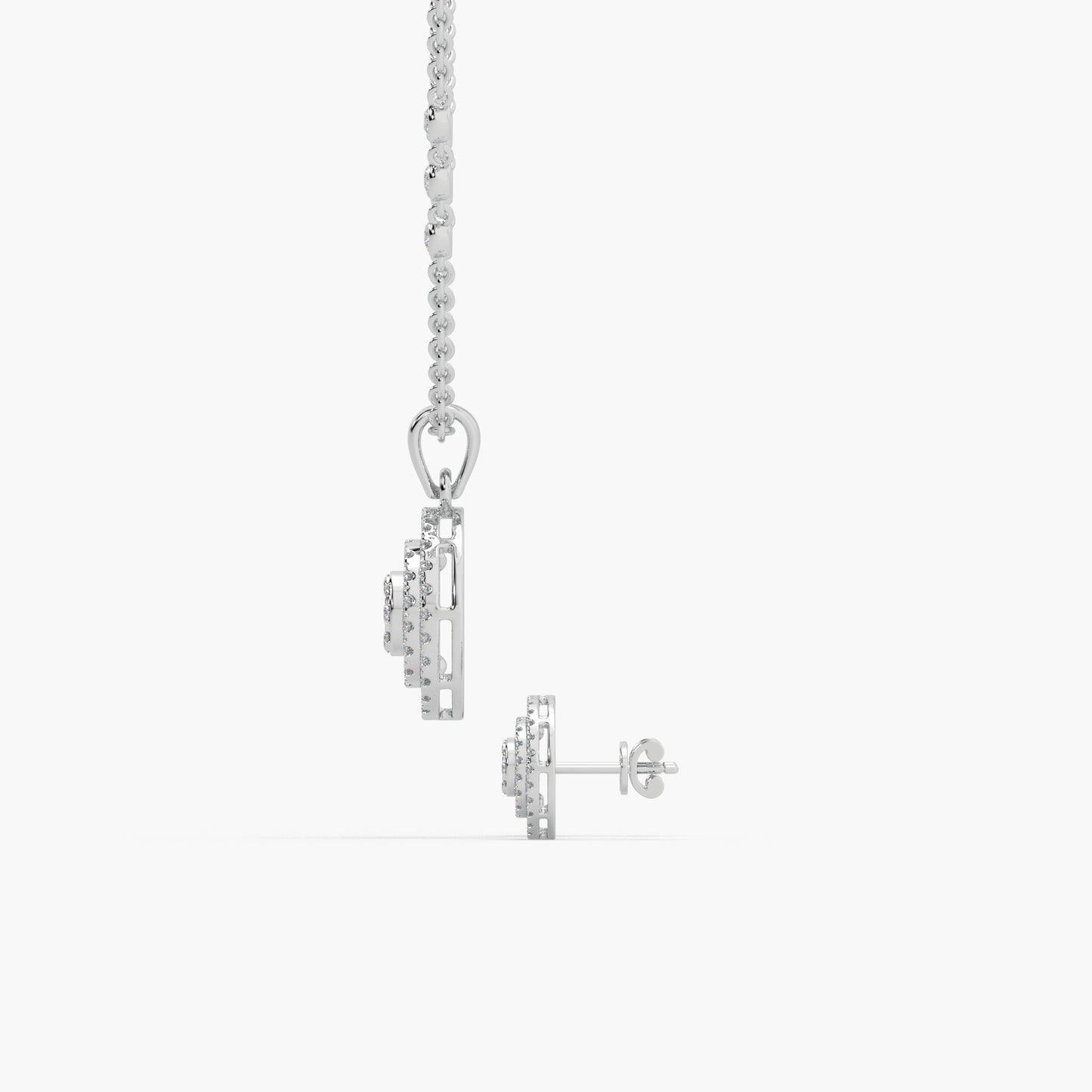 Guru Jewel's Diamond Studded Exclusive Silver Pendant Set For Her