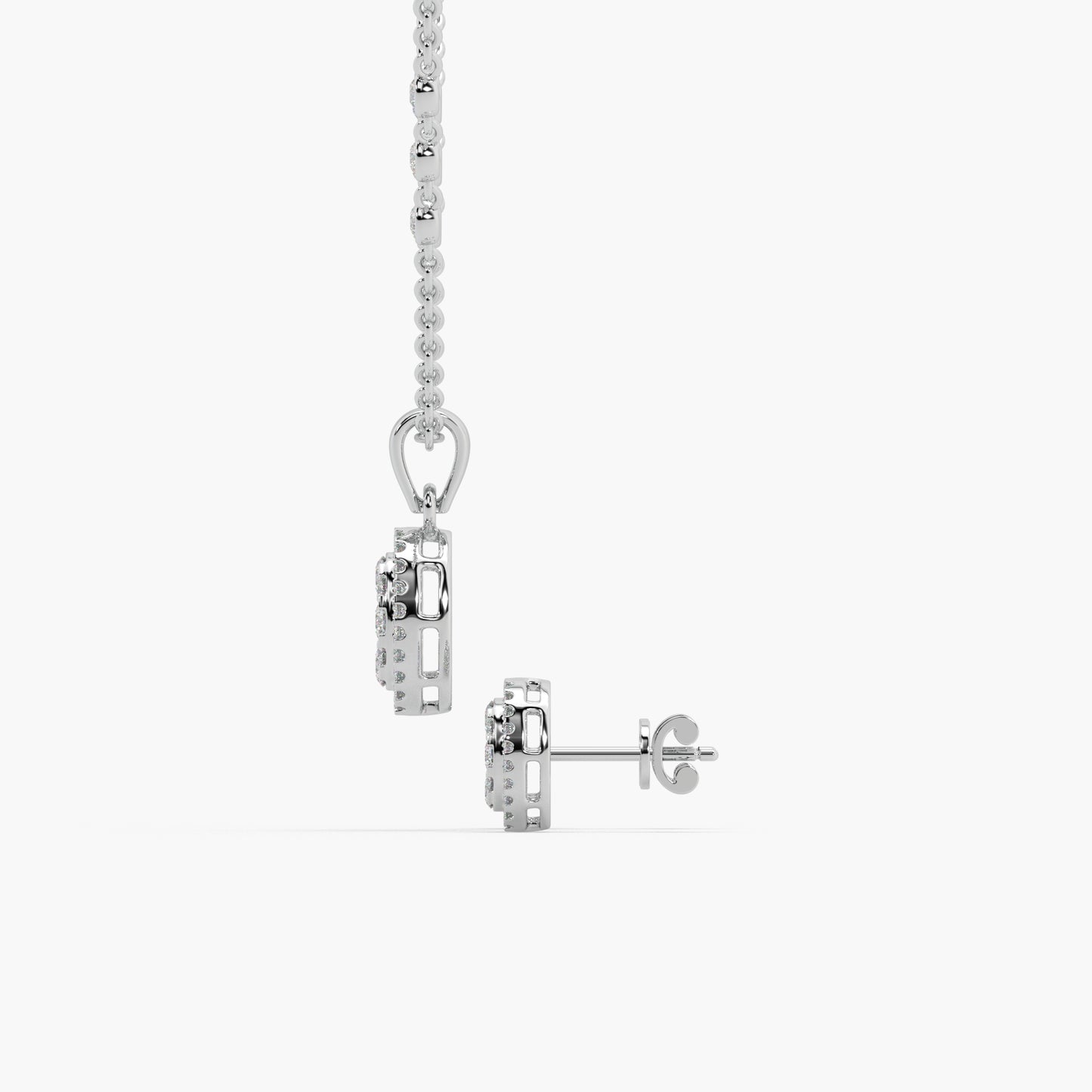Guru Jewel's Round Diamond Studded Fascinating Silver Pendant Set For Her