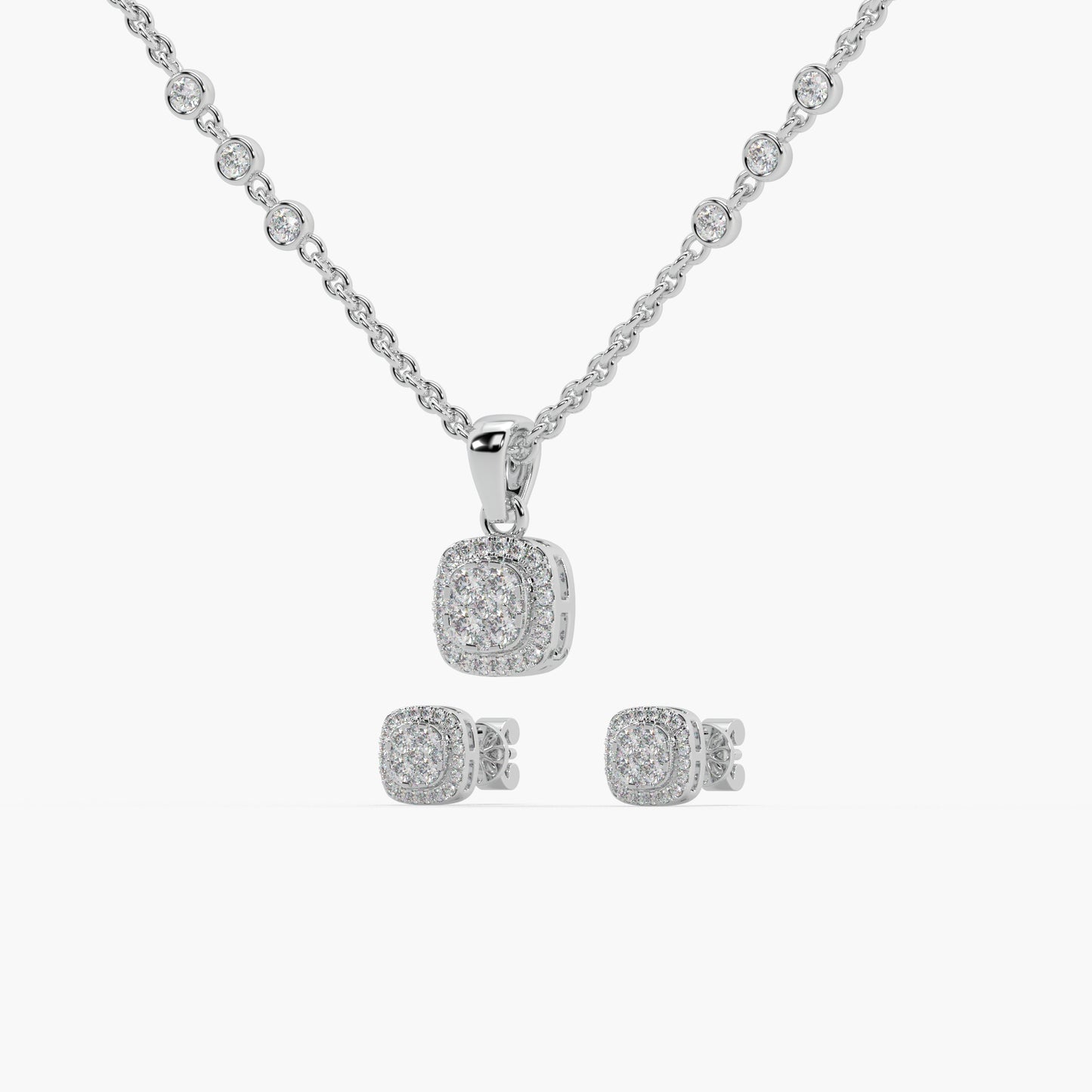 Guru Jewel's Diamond Studded Silver Pendant Set For Her