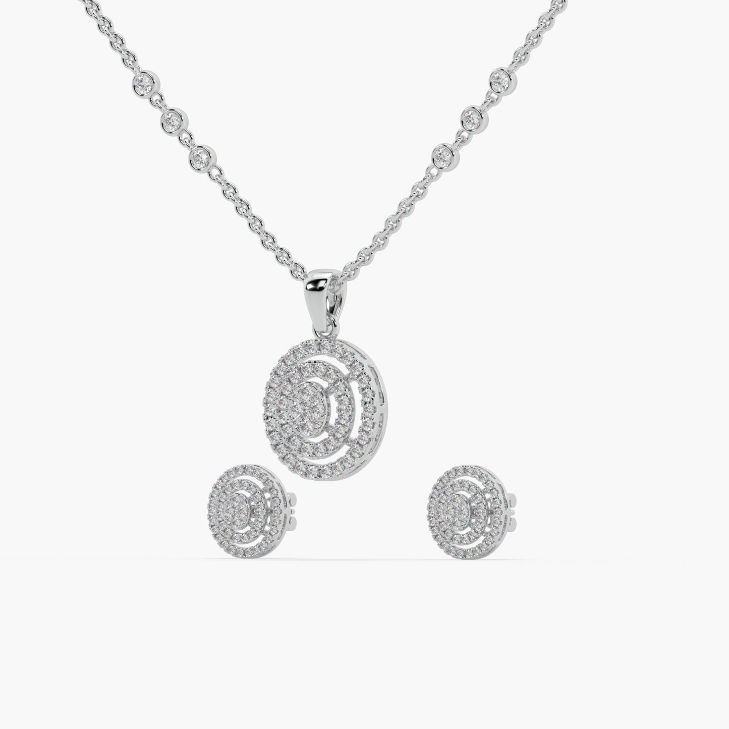 Guru Jewel's Diamond Studded Exclusive Silver Pendant Set For Her