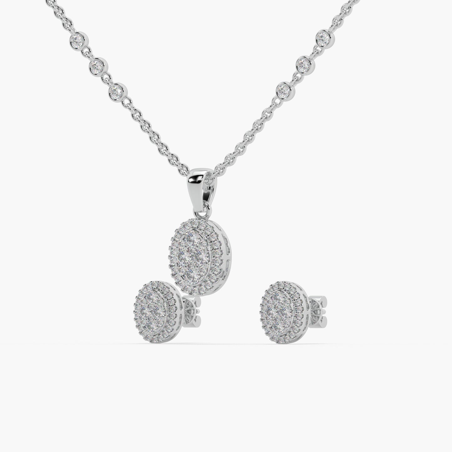 Guru Jewel's Round Diamond Studded Fascinating Silver Pendant Set For Her