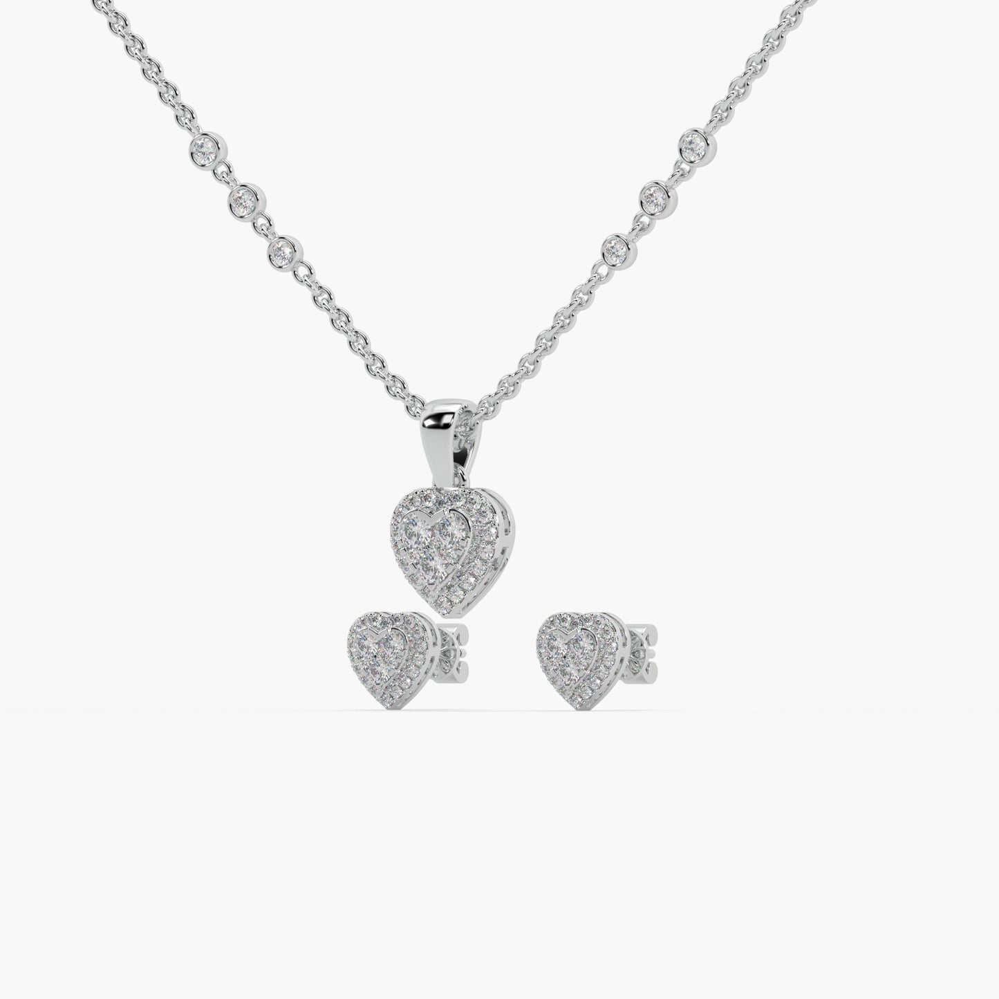 Guru Jewel's Astonishing Round Diamond Studded Silver Pendant Set For Her