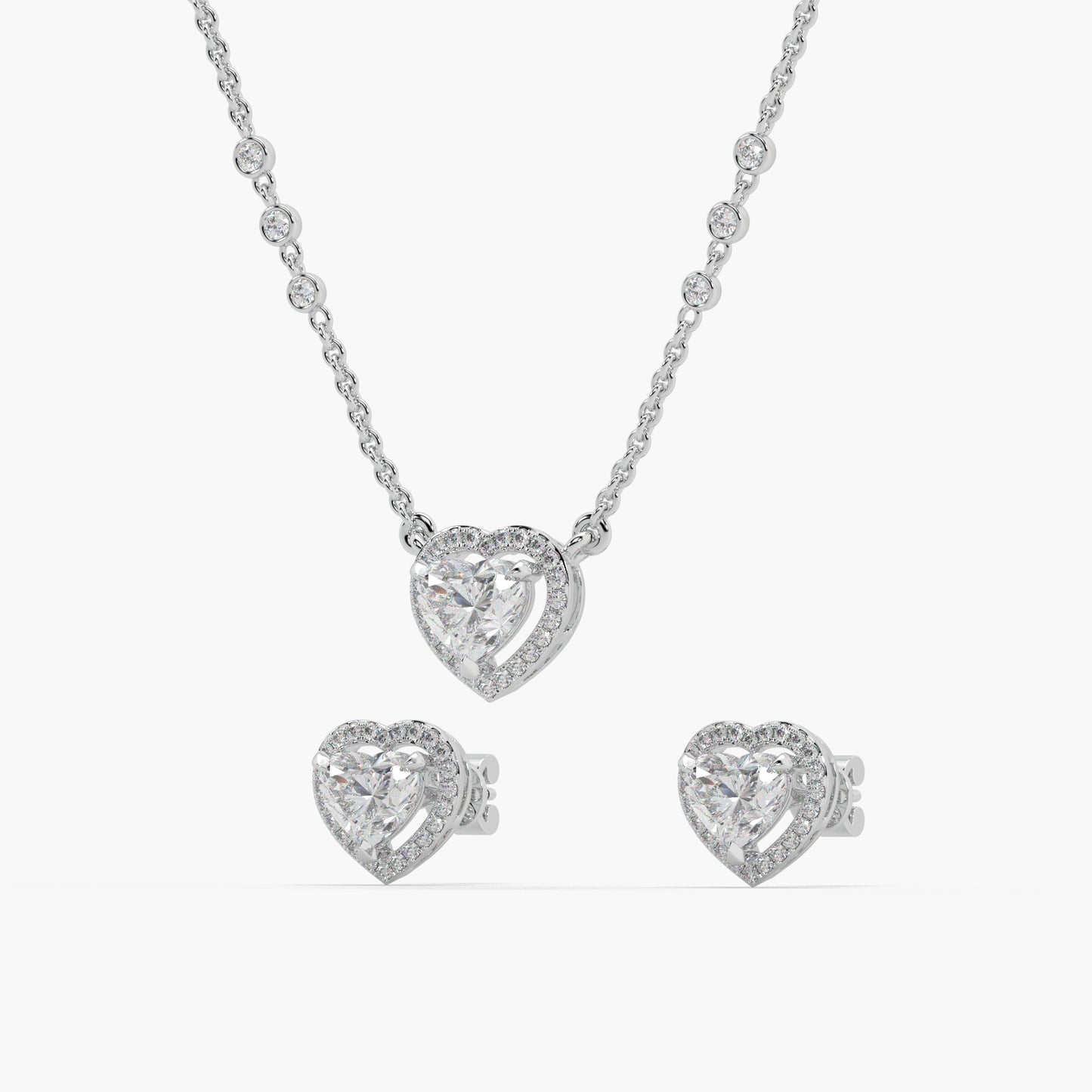 Guru Jewel's Fancy Heart Shaped Solitaire Diamond Studded Silver Pendant Set For Her