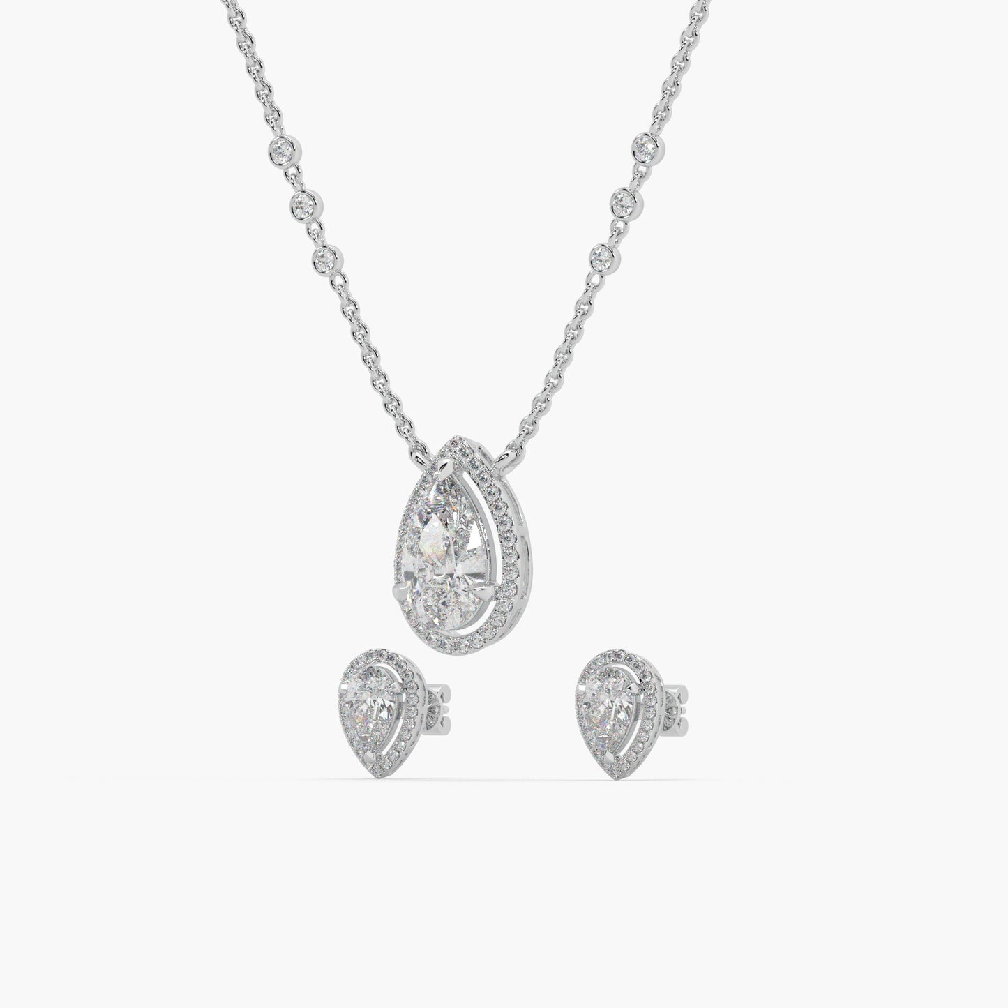 Guru Jewel's Fancy Pear Shaped Diamond Studded Beauteous Silver Pendant Set For Her