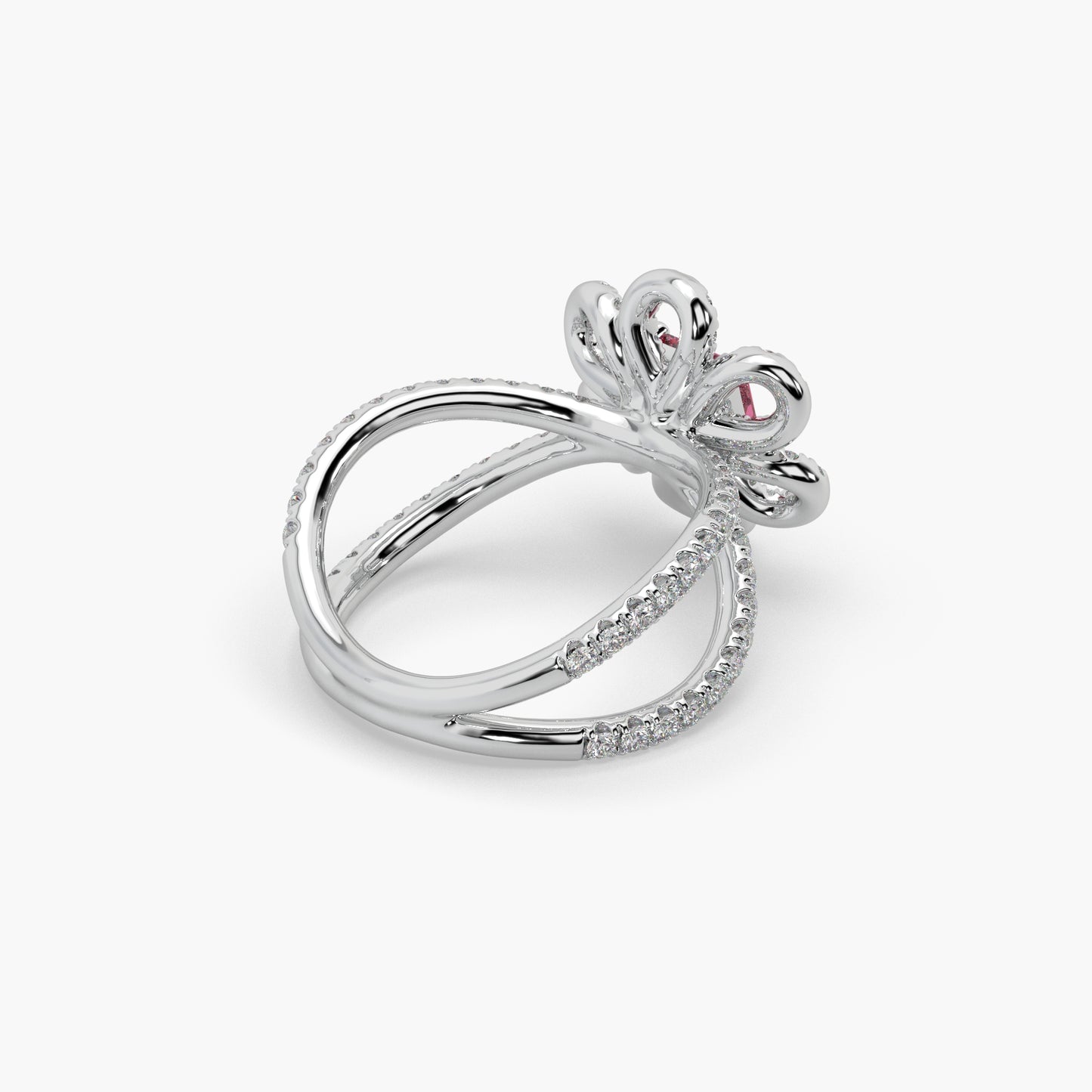 Guru Jewel's Red Stone And Diamond Studded Silver Ring For Her