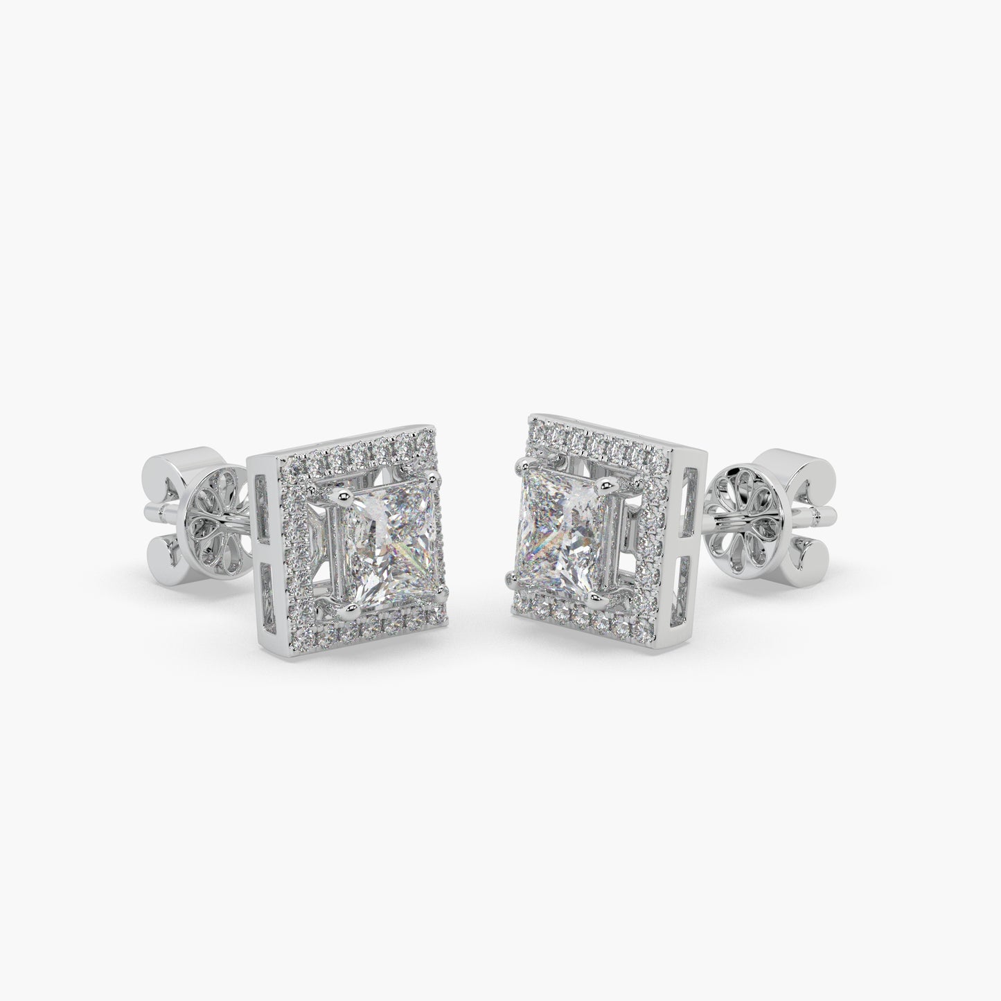 Guru Jewel's Fancy Princess Cut Diamond Studded Silver Earrings For Her