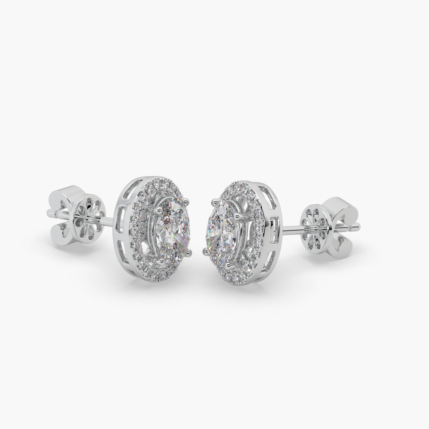 Guru Jewel's Ovel Shaped Fancy Diamond Studded Silver Earrings For Her