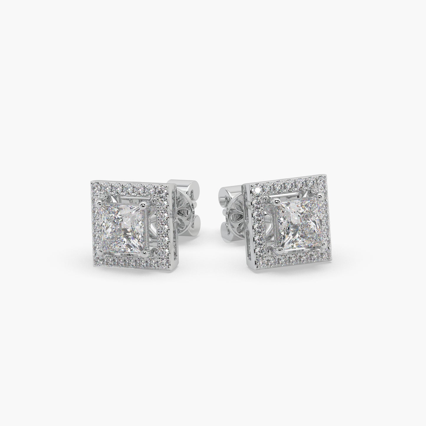 Guru Jewel's Fancy Princess Cut Diamond Studded Silver Earrings For Her