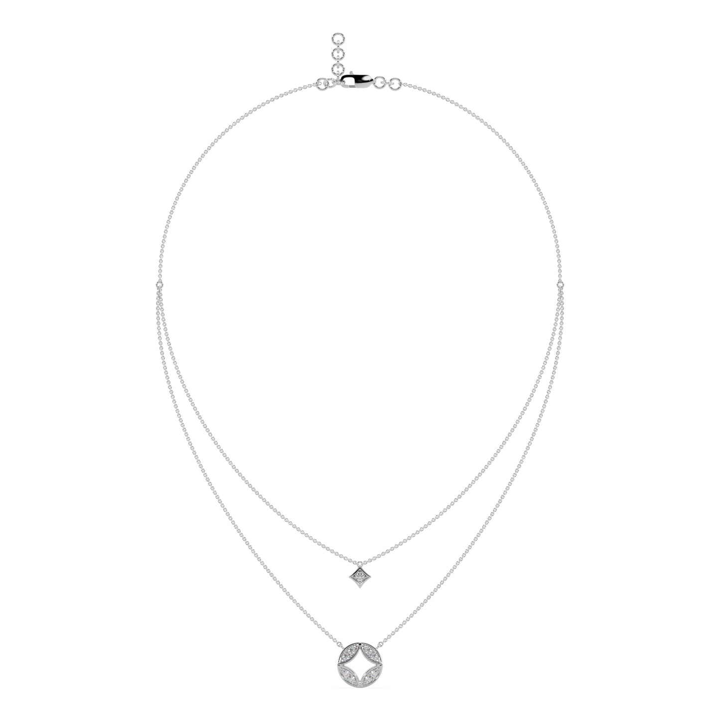 Guru Jewel's Round Diamond Studded Impressive 2 Line Silver Pendent For Her