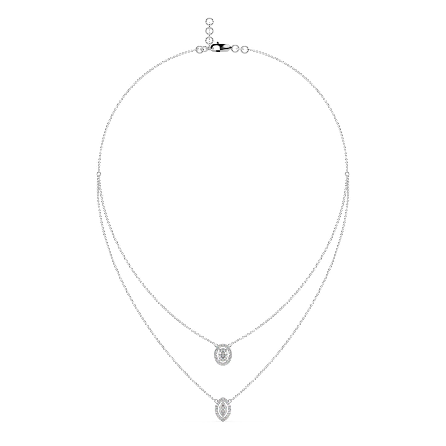Guru Jewel's Oval And Marquee Fancy Diamond Studded Devastating 2 Line Silver Pendent For Her