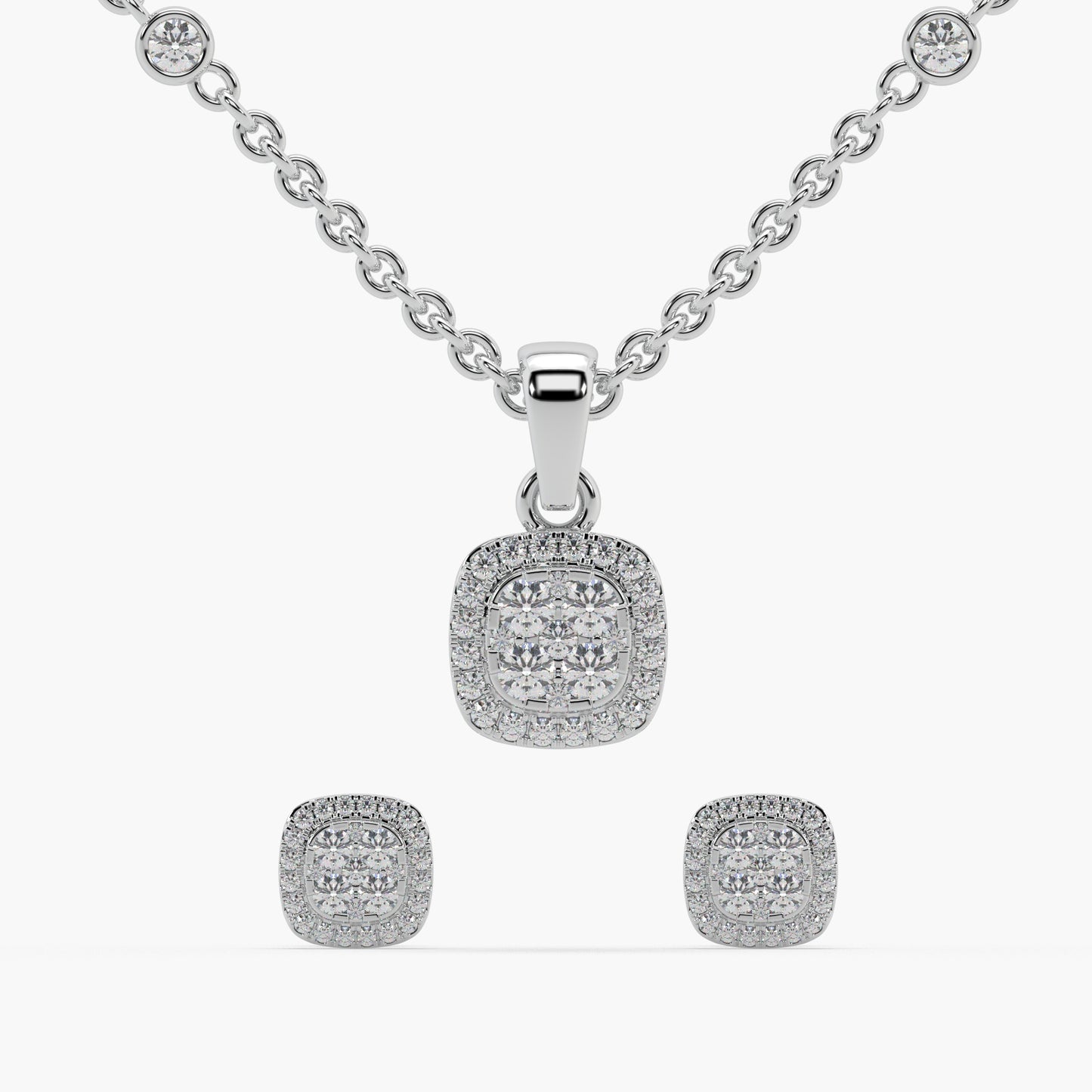 Guru Jewel's Diamond Studded Silver Pendant Set For Her