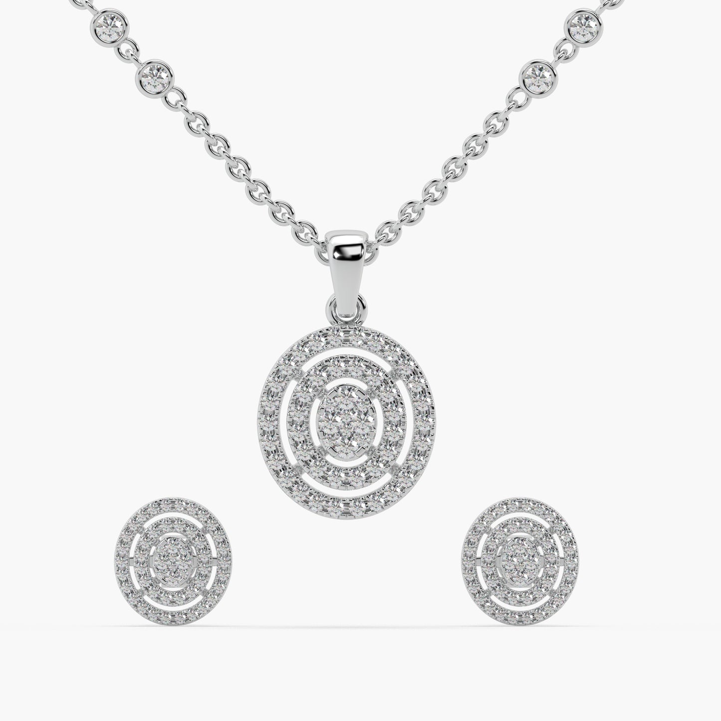 Guru Jewel's Diamond Studded Exclusive Silver Pendant Set For Her