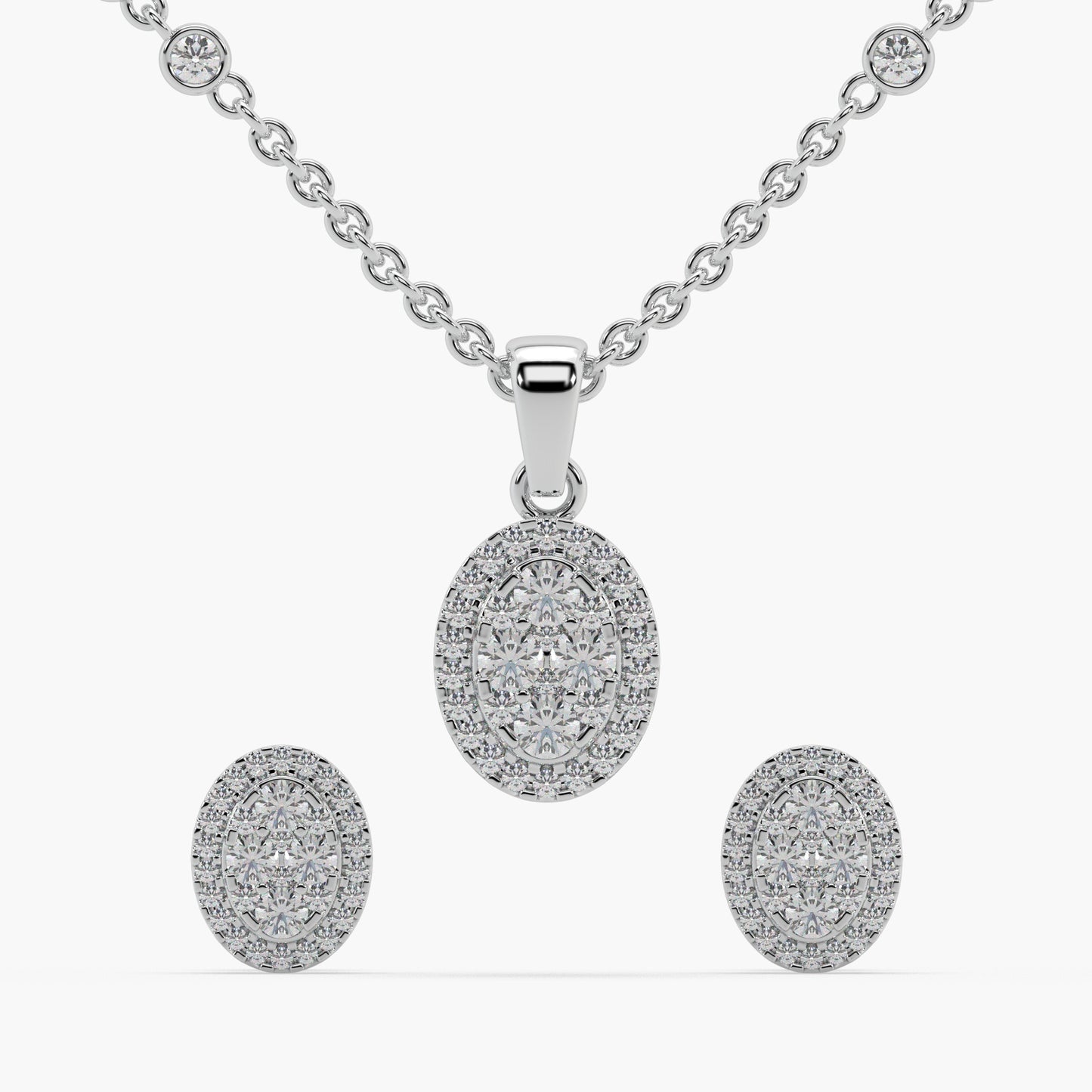 Guru Jewel's Round Diamond Studded Fascinating Silver Pendant Set For Her
