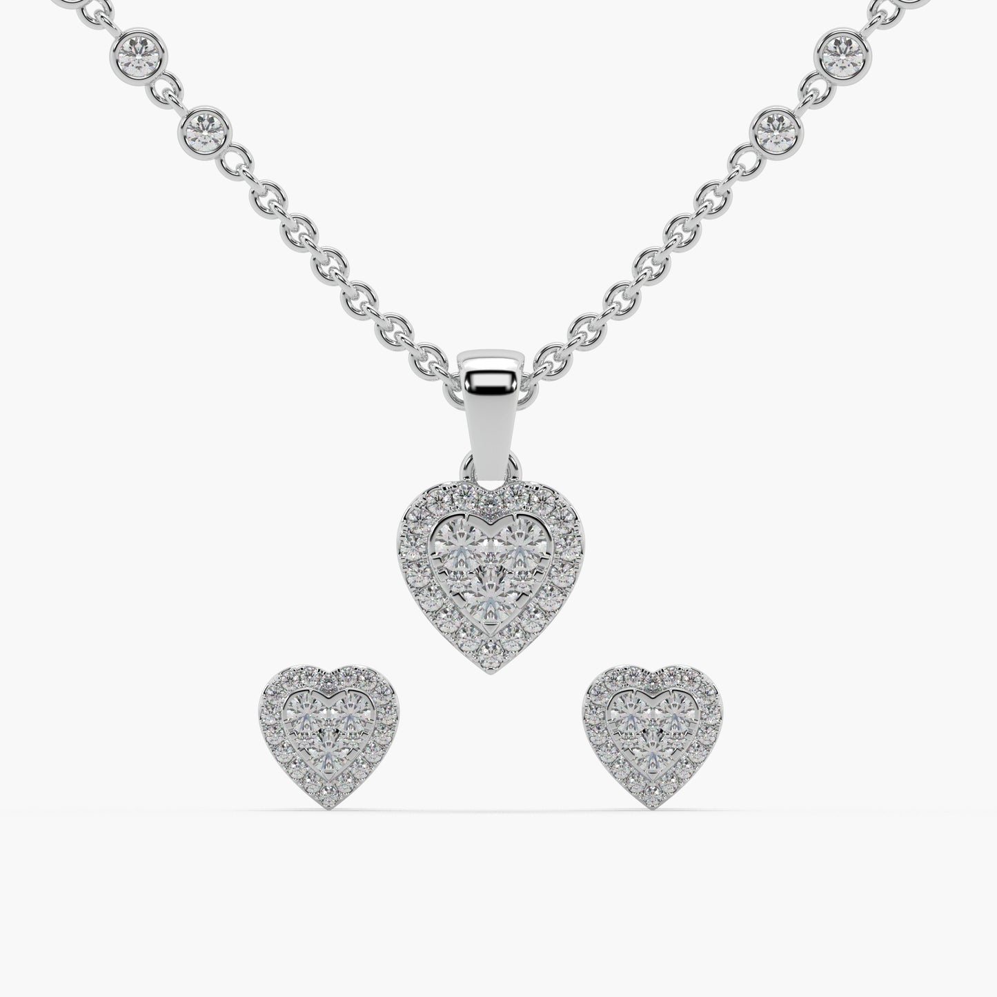 Guru Jewel's Astonishing Round Diamond Studded Silver Pendant Set For Her