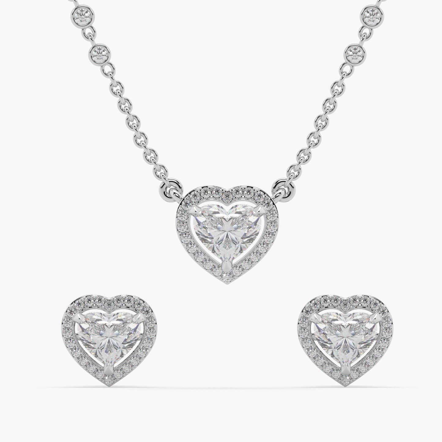 Guru Jewel's Fancy Heart Shaped Solitaire Diamond Studded Silver Pendant Set For Her