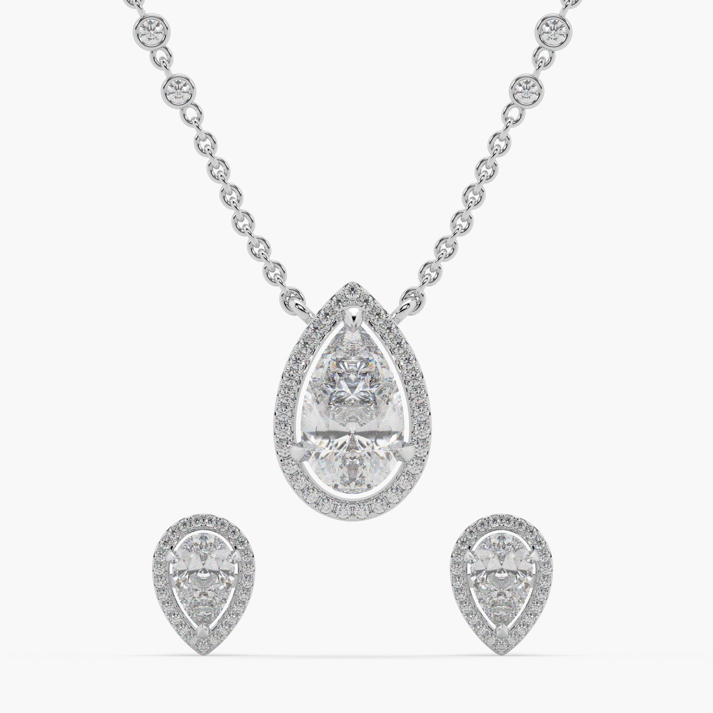 Guru Jewel's Fancy Pear Shaped Diamond Studded Beauteous Silver Pendant Set For Her