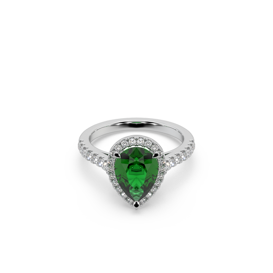 Beautiful 925 Silver And Diamond Green Stone Studded Ladies Ring For Her