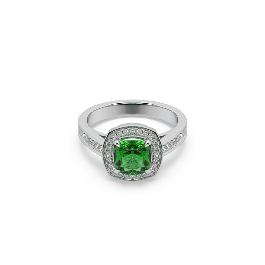 Green Stone Studded 925 Silver Ladies Ring For Her