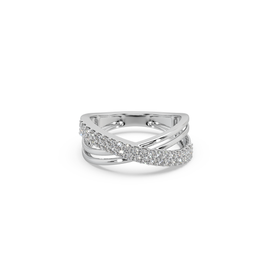 Attractive Round Diamond Studded Silver Ring For Her