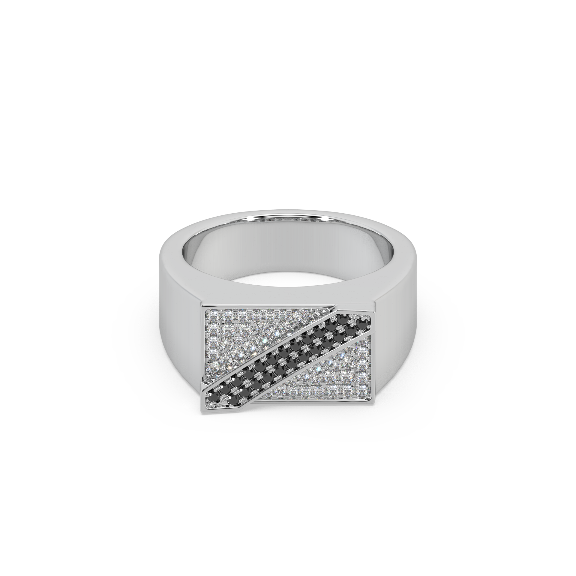 Unique Black Diamond 925 Silver And Round Diamond Studded Gents Ring For Him