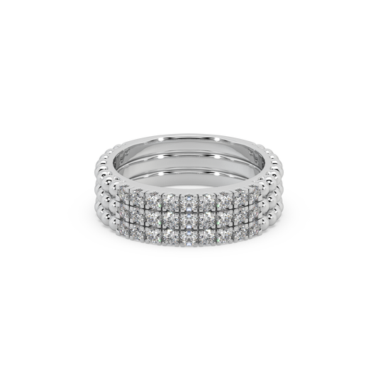 Glamorous 3 Band 925 Silver And Round Diamond Studded Ladies Ring For Her