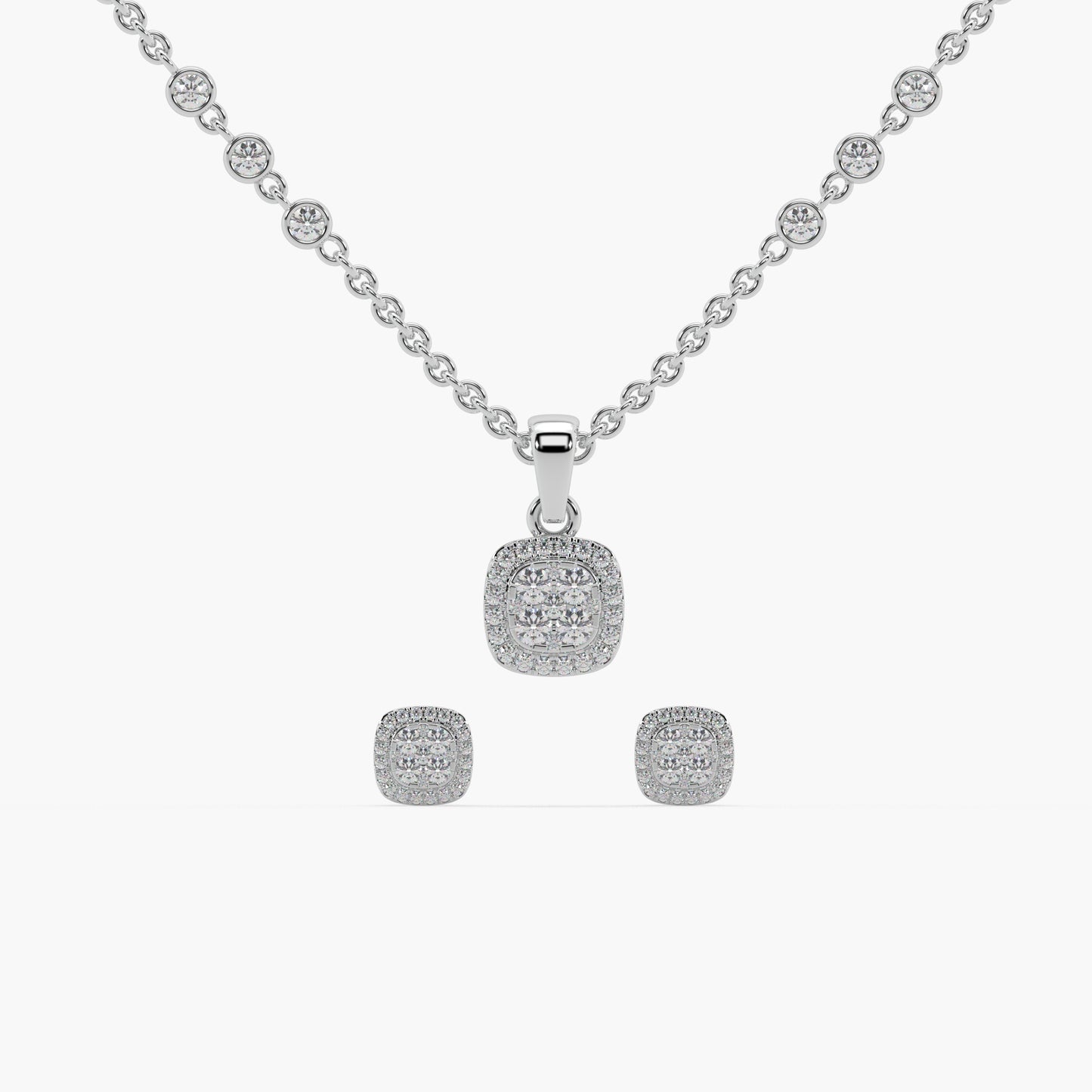 Guru Jewel's Diamond Studded Silver Pendant Set For Her