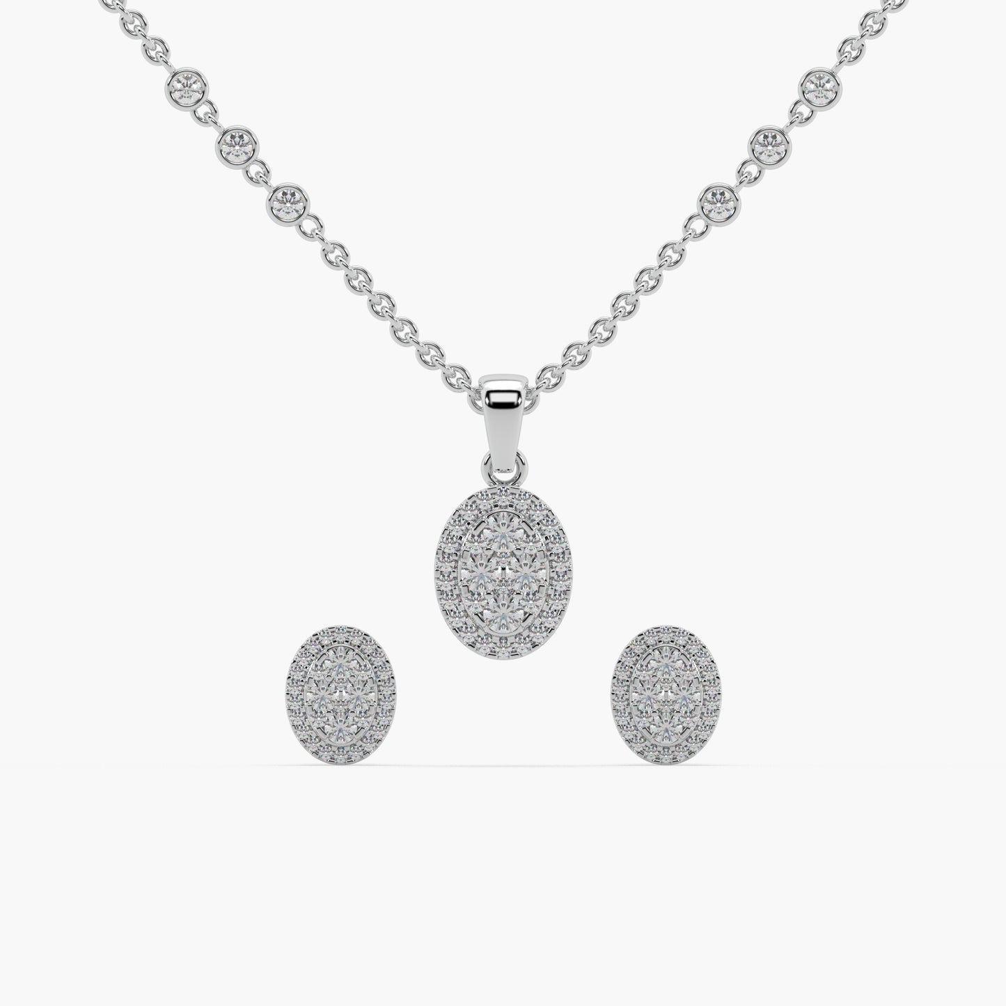 Guru Jewel's Round Diamond Studded Fascinating Silver Pendant Set For Her