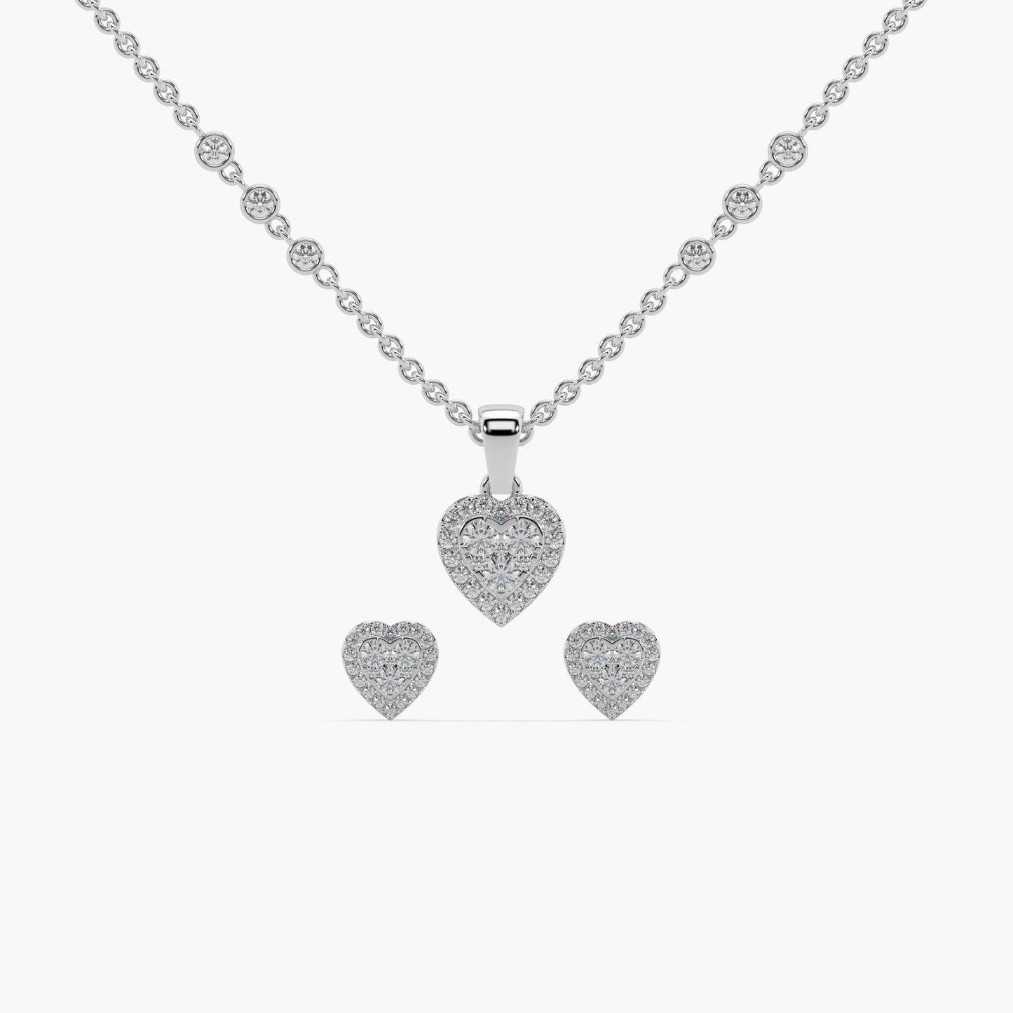 Guru Jewel's Astonishing Round Diamond Studded Silver Pendant Set For Her