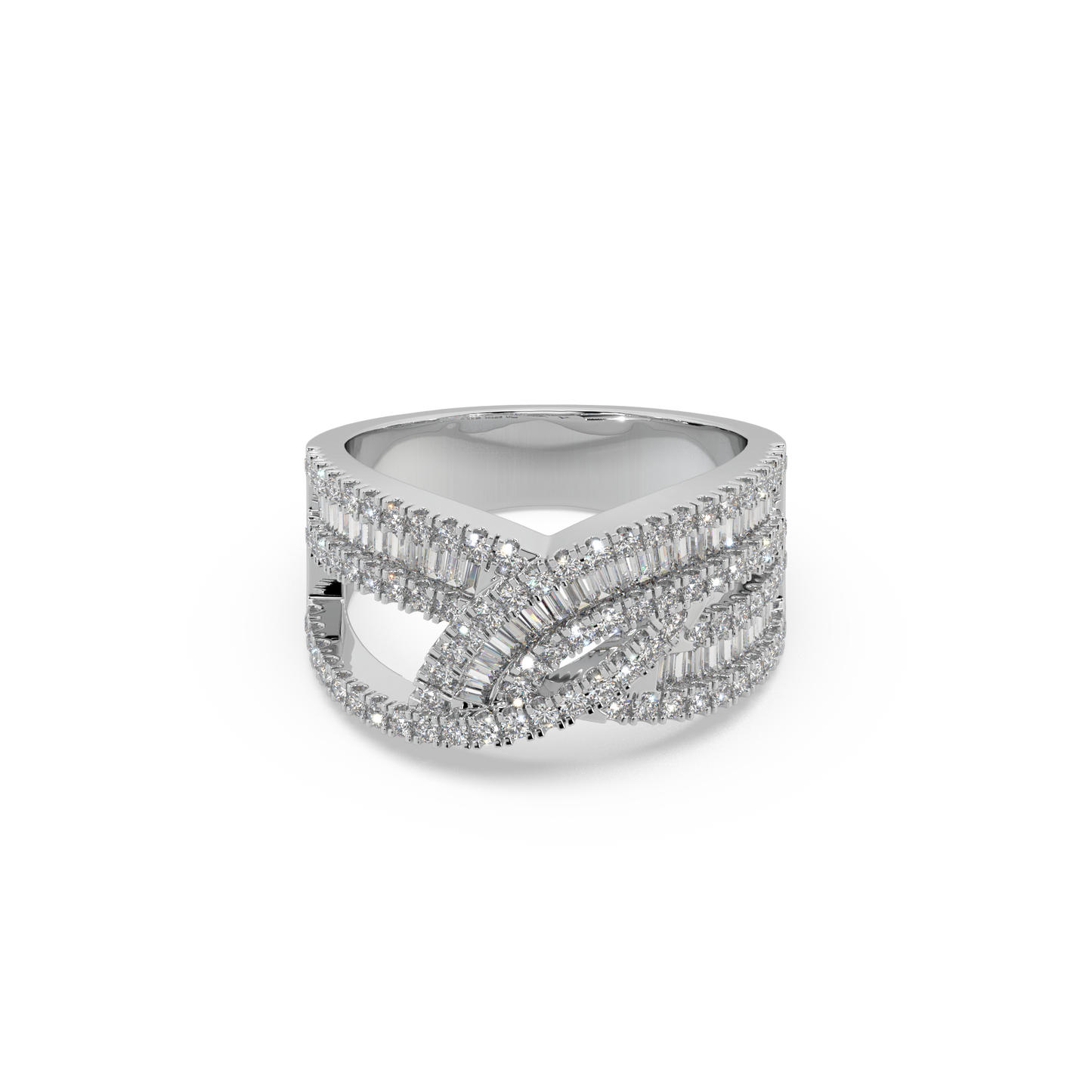 Exclusive Channel-Set Buguette 925 Silver Moissianite Ladies Ring For Her
