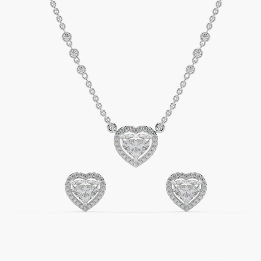 Guru Jewel's Fancy Heart Shaped Solitaire Diamond Studded Silver Pendant Set For Her