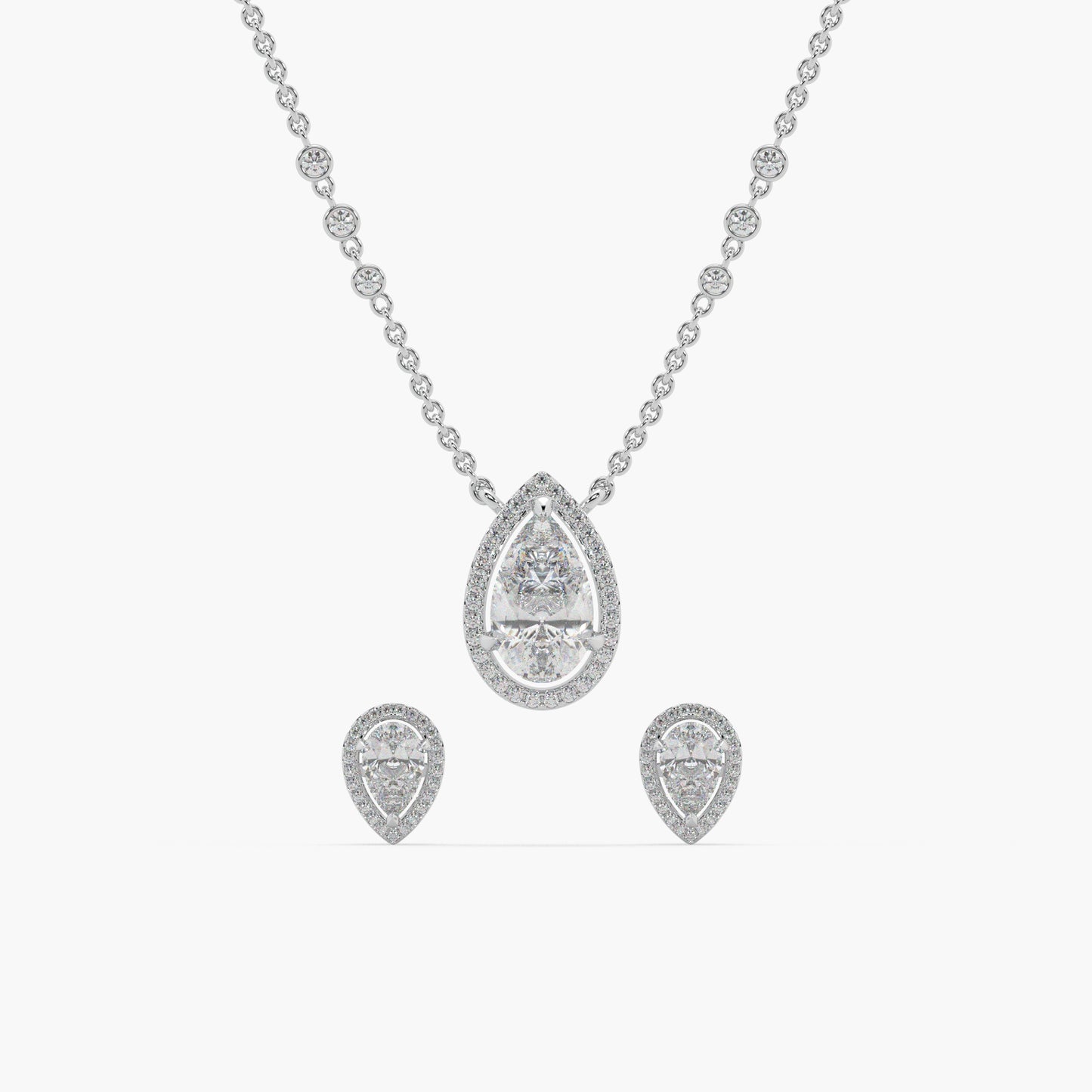 Guru Jewel's Fancy Pear Shaped Diamond Studded Beauteous Silver Pendant Set For Her