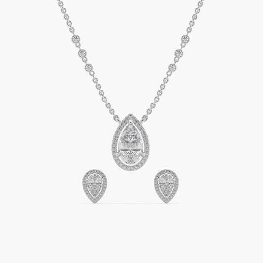 Guru Jewel's Fancy Pear Shaped Diamond Studded Beauteous Silver Pendant Set For Her