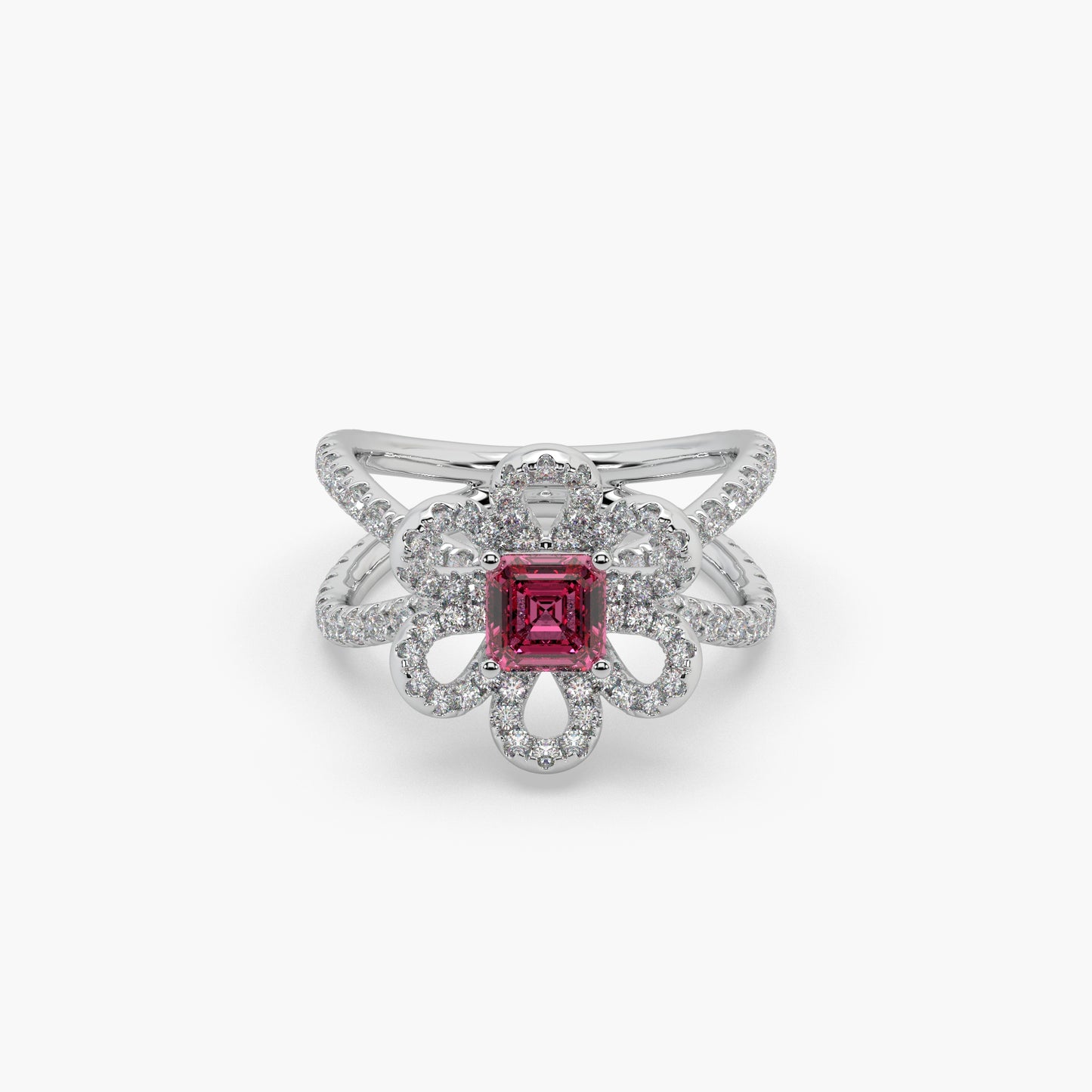 Guru Jewel's Red Stone And Diamond Studded Silver Ring For Her