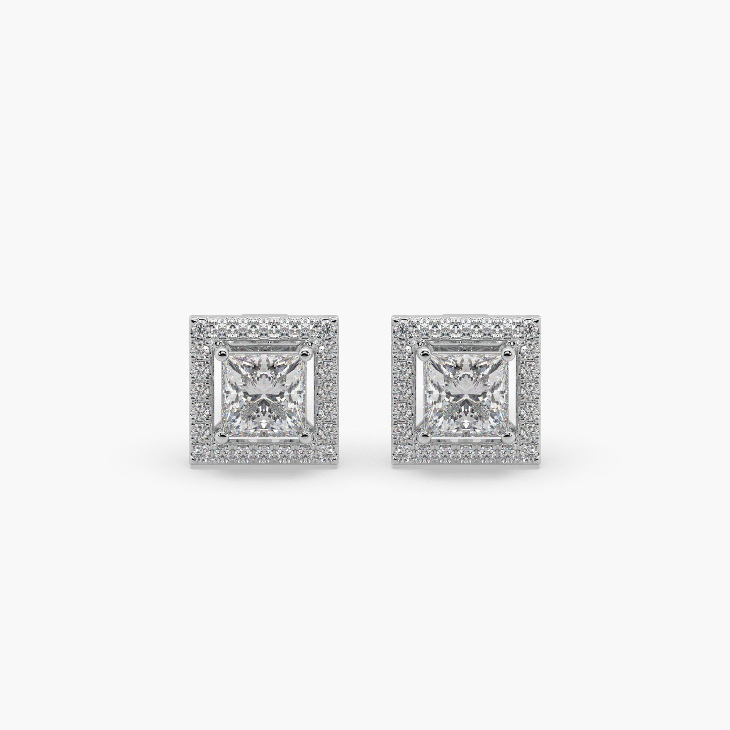 Guru Jewel's Fancy Princess Cut Diamond Studded Silver Earrings For Her