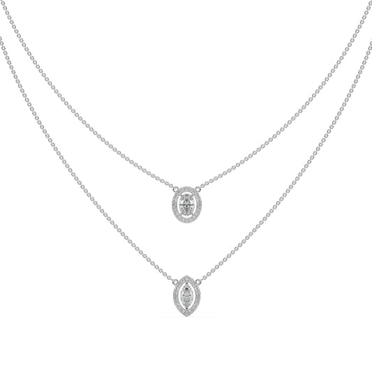 Guru Jewel's Oval And Marquee Fancy Diamond Studded Devastating 2 Line Silver Pendent For Her