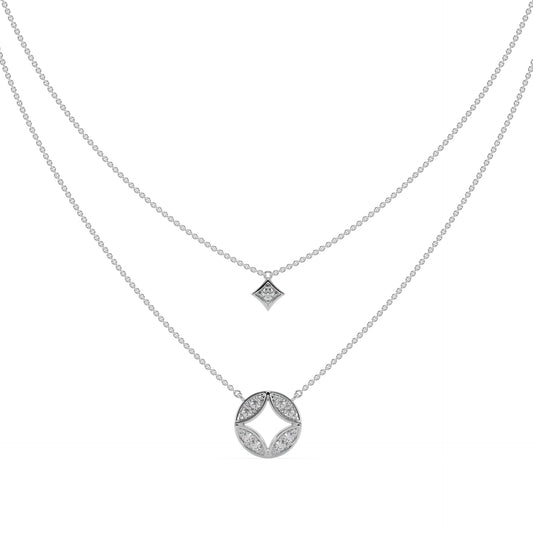 Guru Jewel's Round Diamond Studded Impressive 2 Line Silver Pendent For Her